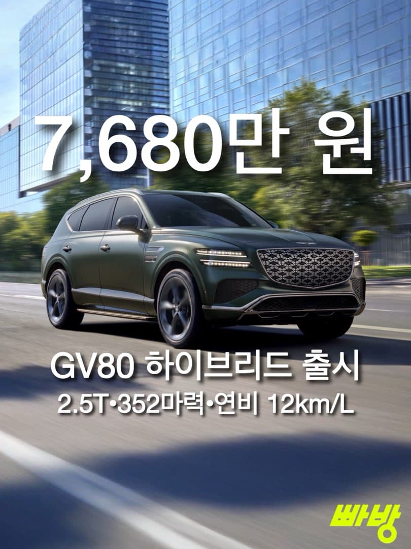 제네시스 첫 하이브리드 GV80 하이브리드 출시…352마력·연비 12km/L, 가격 7,680만 원 이미지 1/8