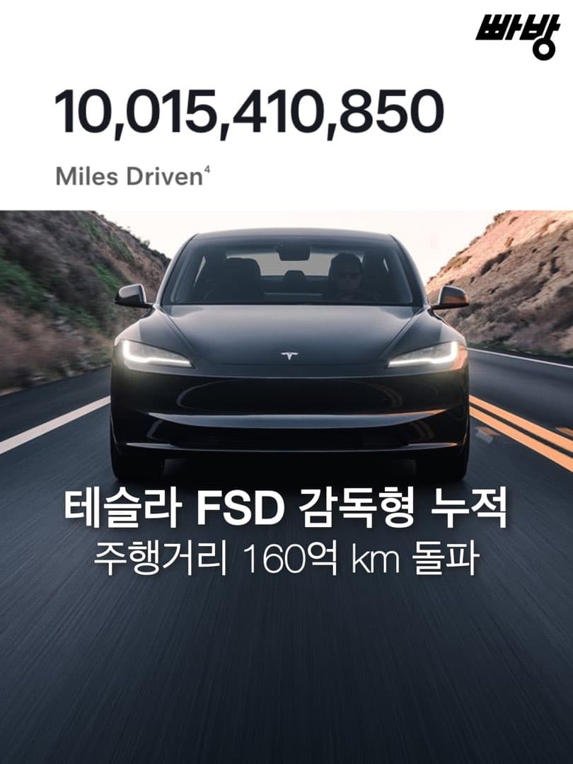 테슬라, FSD 전세계 누적 주행거리 100억 마일(약 160억 km) 돌파 이미지 1/4