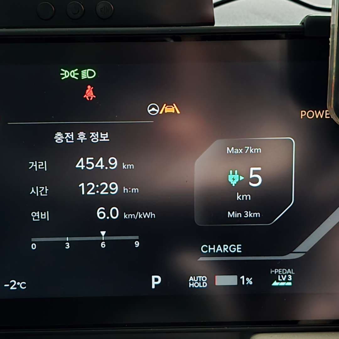 EV3 롱레인지 겨울철 실주행거리(454km) 인증 이미지 1/4