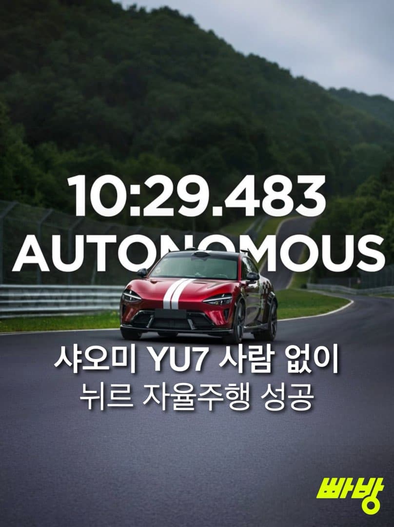 샤오미 YU7 GT 로, 뉘르부르크링서 세계 최초 자율주행 공식 기록 수립… 이미지 1/4