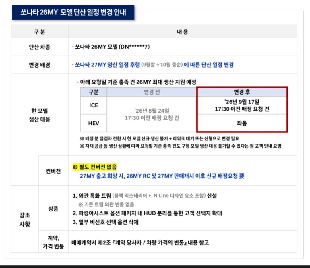 27연식 쏘나타 가격표 공개는 더 늦어졌네요 이미지 1/1