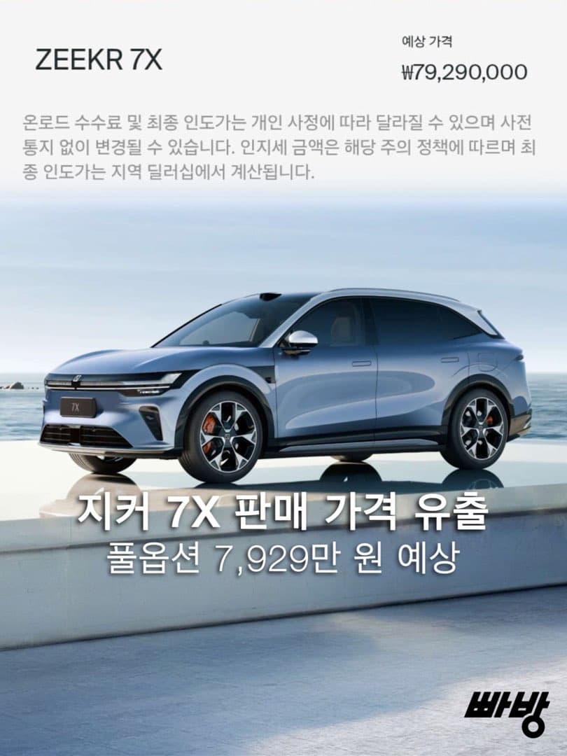 지커 7X 국내 예상 가격 유출… 풀옵션 7,929만 원… 이미지 1/4