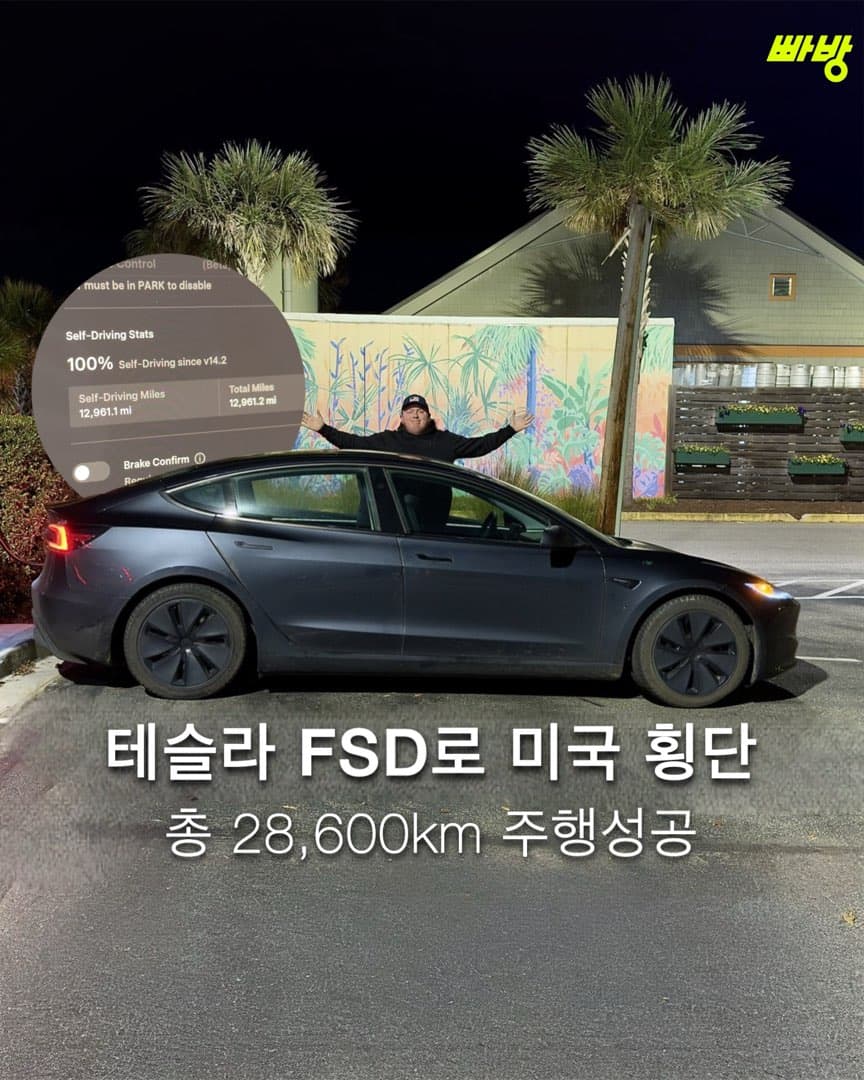 “FSD 로만 20,800km 주행“ 테슬라 FSD로 미국 횡단한 한 오너 이미지 1/5