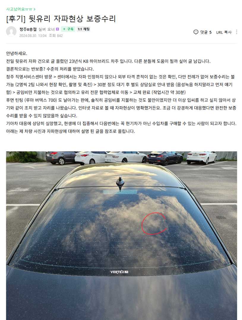 23년식 k8 뒷유리 자파현상 이미지 7/10