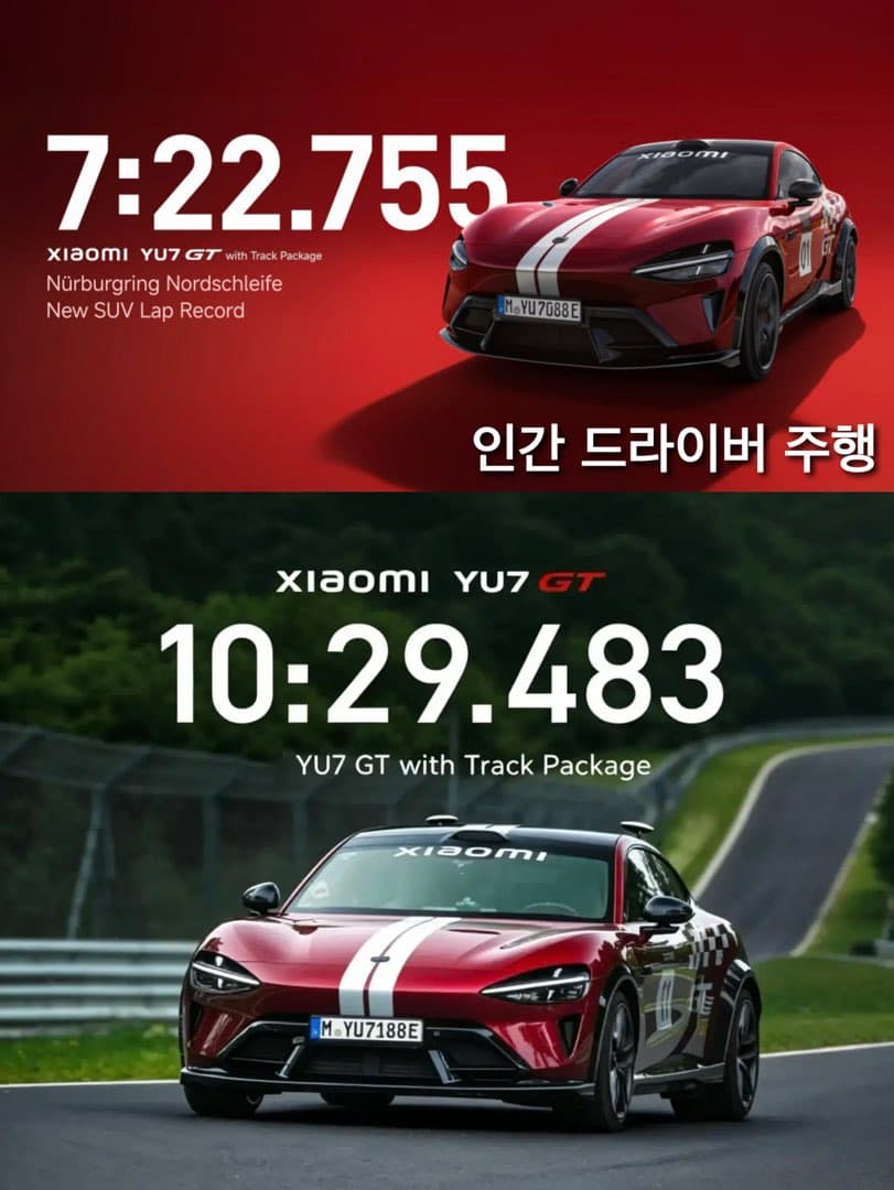 샤오미 YU7 GT 로, 뉘르부르크링서 세계 최초 자율주행 공식 기록 수립… 이미지 2/4